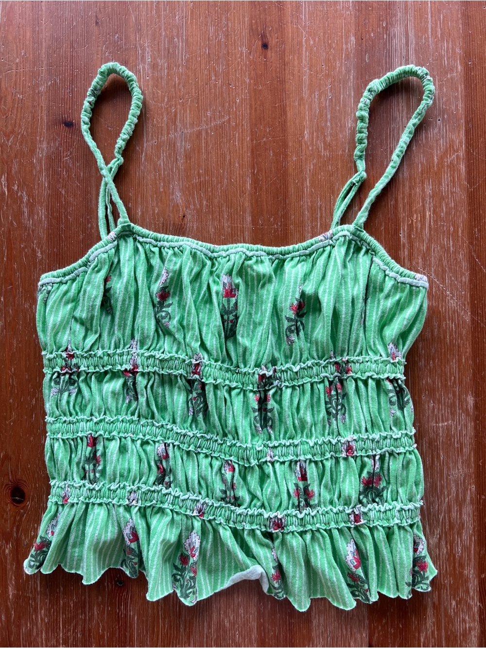 We the Free Green Floral Smocked Cami Tank Top